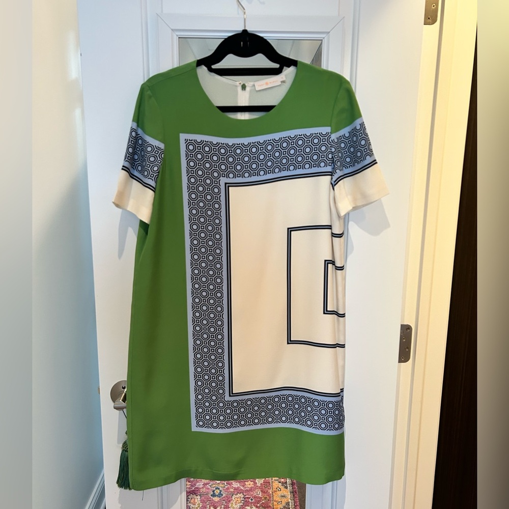 Tory Burch Green and White Silk Dress